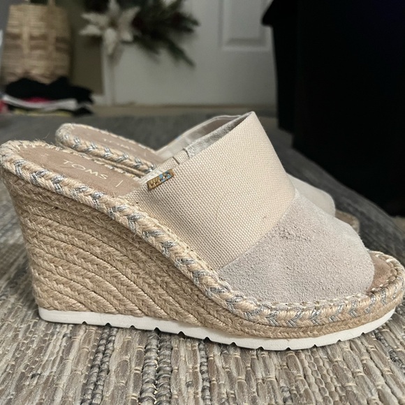 Toms Shoes - Toms Beige Espadrille Wedge Slides